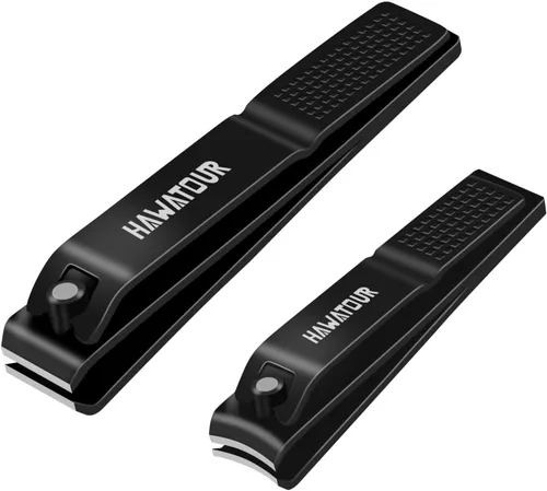 HAWATOUR Juego de cortaúñas, cortadores de uñas ultra afilados y resistentes con estuche de lata visible, color negro