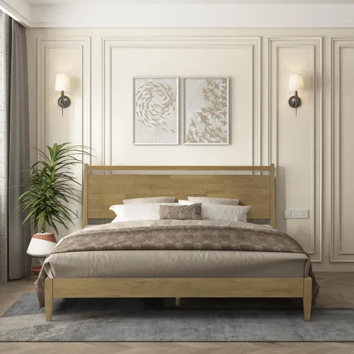 Miniatura 8 de NTC Adept Marco de cama de madera con cabecero, base de madera de roble macizo y caucho con listones silenciosos y soportes centrales de madera