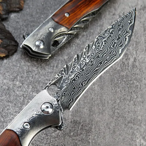 Miniatura 5 de Sitivien ST238 VG10 Cuchillo plegable de acero Damasco, mango Dalbergia con hoja de damasco EDC cuchillos de herramienta para exteriores, camping