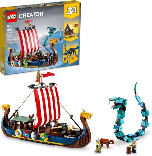 Miniatura 7 de LEGO Creator 3 en 1 Barco Vikingo y La Serpiente de Midgard 31132, Juego de Construcción de Barco y Serpiente para Figura de Casa o Lobo, Regalos