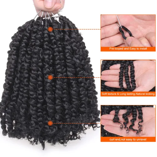 Miniatura 3 de ZRQ Paquete de 8 paquetes de cabello de ganchillo de bob corto pretrenzado de Passion Twist con puntas rizadas de 6 pulgadas, preenrollado, trenzas