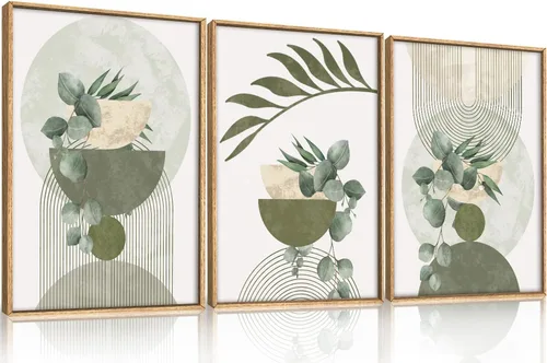 Miniatura 25 de FWIEXA Juego de Arte de Lienzo Bohemio Enmarcado para Pared, Cuadros Botánicos Verde Salvia Decoración de Pared, Impresiones de Arte de Plantas