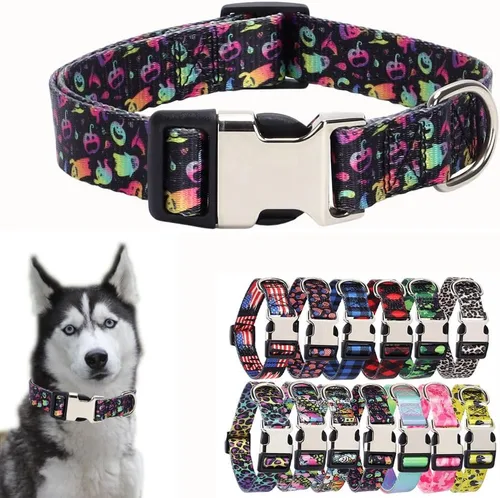 Miniatura 18 de Lindo collar para perros XS, pequeños, medianos y grandes, collar de nailon suave para mascotas, con estampado 3D multicolor, collares ajustables 5