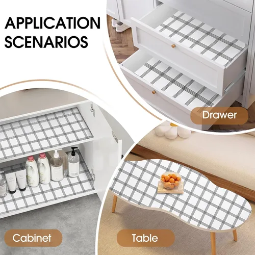 Miniatura 6 de Beautysaid Revestimiento de estante y cajón para armario de cocina, papel antideslizante no adhesivo, impermeable, lavable, grueso para tocador
