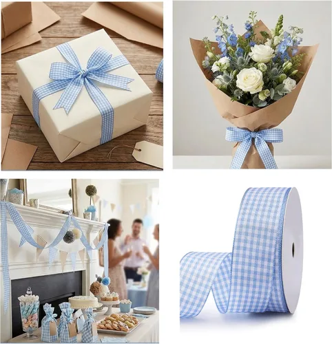 Miniatura 4 de VIVIQUEN Cinta Gingham a Cuadros Cinta a Cuadros de 1 Pulgada de Ancho Cinta de Tafetán a Cuadros 25 Yardas de Largo 100% Poliéster Borde Tejido