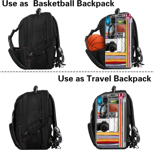 Miniatura 4 de Mochila de viaje para laptop, mochila extragrande para hombres y mujeres, mochila de baloncesto con puerto de carga USB RFID antirrobo, aprobada por