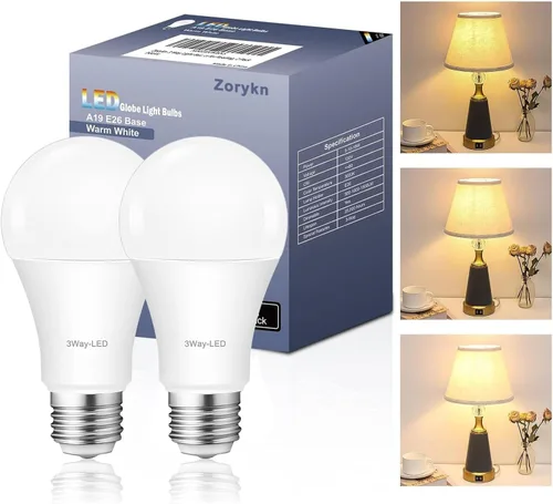 Bombillas de 3 vías 50 100 150 blanco cálido, A19 3000K, 5/10/15W ahorro de energía 500 1000 1500 lúmenes, bombillas LED de base E26 perfectas para