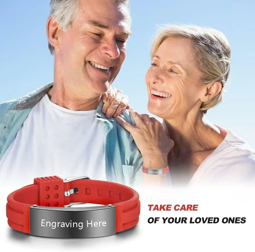 Miniatura 41 de OPALSTOCK Pulseras médicas personalizadas de silicona ajustable para identificación de emergencias, grabado gratuito, 9 pulgadas, resistente al