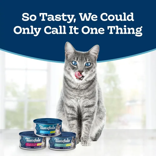 Miniatura 2 de Blue Buffalo Tastefuls - Paquete variado de alimento húmedo natural para gatos, atún, pollo y pescado y camarones en hojuelas en salsa, latas de 5.5
