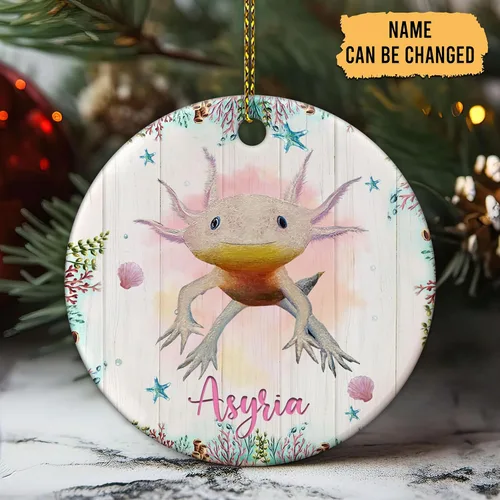 Miniatura 2 de Hyturtle Adorno de Navidad personalizado para los amantes de los ajolotes – Just A Girl Who Loves Axolotls Adorno de cerámica con nombre