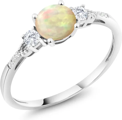 Miniatura 62 de Gem Stone King Anillo de compromiso de 3 piedras preciosas redondas de oro blanco de 10 quilates con piedra natal de 0.236 in con piedra natal