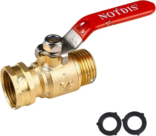 Válvula de cierre de manguera de jardín de latón con diseño de flujo completo - Conector GHT de servicio pesado de 3/4", mango de acero inoxidable