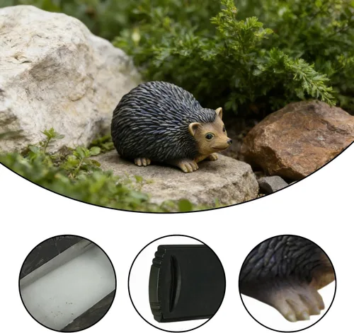 Miniatura 3 de Caja de llaves de erizo de resina, oculta una llave al aire libre fuera de la roca, lindo soporte para llaves en forma de animal para decoración