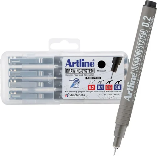 Miniatura 7 de Artline 230 bolígrafos con sistema de dibujo, bolígrafos de dibujo técnicos para dibujar, ilustrar y más, 0.004 in, 0.008 in, 0.012 in, 0.016 in