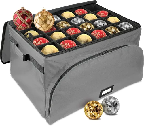 Miniatura 10 de Caja de almacenamiento premium para adornos navideños – Con capacidad para hasta 72 adornos de 3 pulgadas + 8 ranuras laterales para figuritas y Rojo