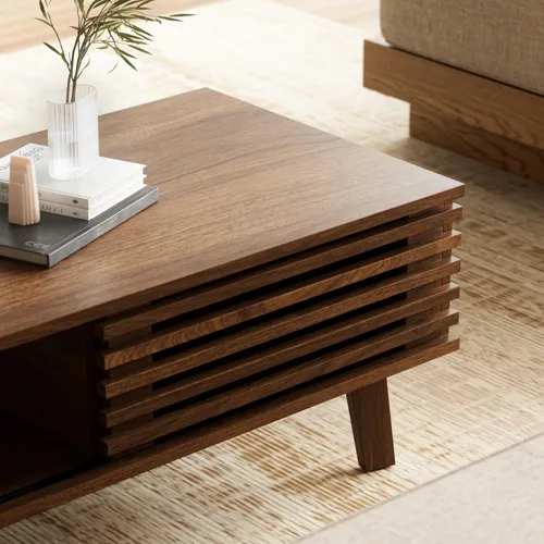 Miniatura 6 de Furniway Mesa de Centro Moderna de Mediados del Siglo, Mesa de Centro de Madera con Almacenamiento, Mesa de Estilo Rústico para Sala de Estar