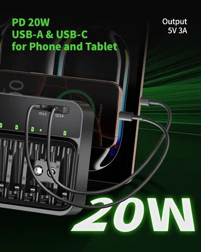 Miniatura 3 de EBL Baterías recargables y cargador, AA 2800mAh 4 paquetes y AAA 1100mAh 4 paquetes con cargador de batería inteligente PD 20W con puertos USB-C