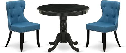 East West Furniture ANSI3-ABK-21 - Juego de comedor de 3 piezas que contiene una mesa de cocina redonda con pedestal y 2 sillas de comedor Parson de