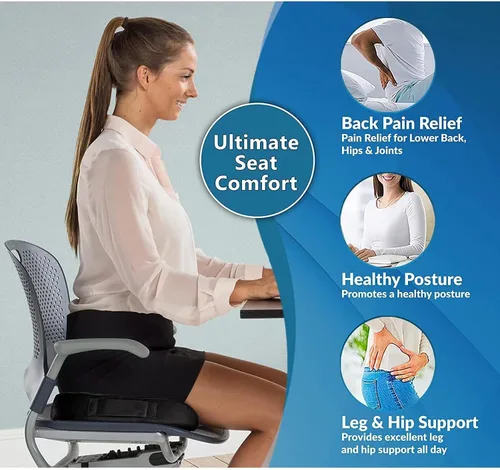 Cojín de asiento de oficina en casa, cojín cómodo de espuma viscoelástica con gel refrescante infundido para alivio del dolor de coxis, espalda y