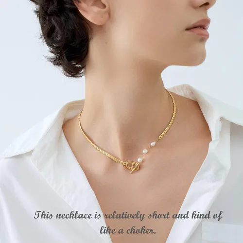 Miniatura 9 de DASIQI Collares para mujer, letras dobles D, perlas de agua dulce, empalme de perlas, cierres de palanca OT de 15 pulgadas, cadena plana