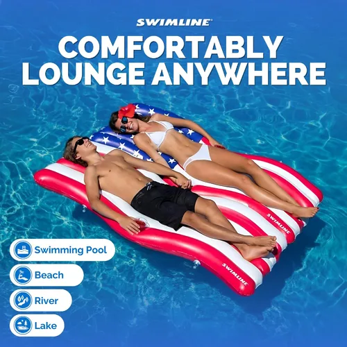 Miniatura 5 de Swimline - Juego de colchón inflable para piscina, con conector, con bandera estadounidense