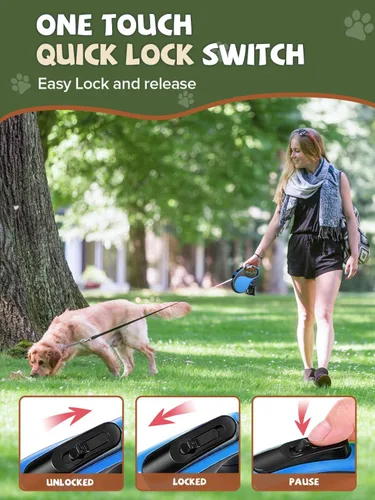 Miniatura 4 de Correa retráctil para perro con luz LED, correa recargable de 16 pies para perros pequeños y medianos de hasta 66 libras, 360° sin enredos, control