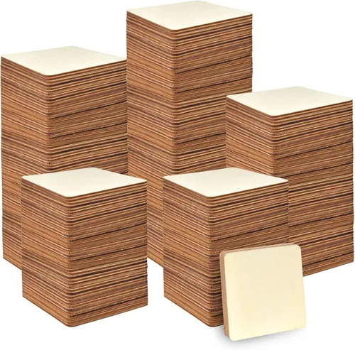 120 piezas cuadradas de madera sin terminar de 2 pulgadas en blanco, rebanadas de madera natural en blanco, azulejos recortados de madera para