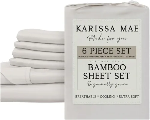 Miniatura 81 de KARISSA MAE Juego de sábanas tamaño individual de viscosa de bambú refrescante, 100% cultivadas orgánicamente, bolsillo profundo de 18 pulgadas