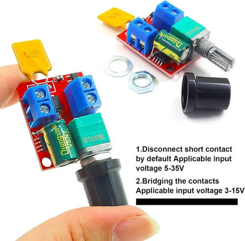 Miniatura 5 de Paquete de 3 mini controlador de velocidad de motor PWM DC, CC 3 V, 6 V, 12 V, 24 V, 35 V, 5 A, interruptor de control de velocidad, pequeño