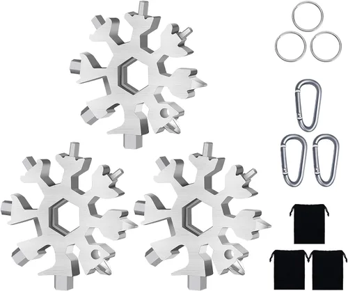 Miniatura 10 de Multiherramienta de copo de nieve, 2 piezas de acero inoxidable 18 en 1 multiherramienta estándar de copo de nieve, llave de copo de nieve