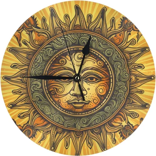 Reloj de pared redondo de 10 pulgadas con batería de sol mexicano por flores, reloj silencioso sin tictac, estilo mexicano decorativo para sala de