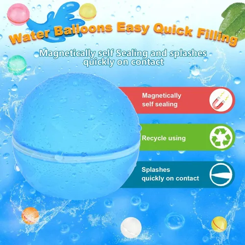Miniatura 2 de 98K Globos de agua reutilizables, 6 piezas con bolsa de malla, juguetes de agua para piscina y playa, para niños y niñas, juguetes de verano al aire
