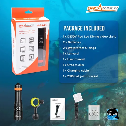 Miniatura 7 de ORCATORCH D530V - Luz LED roja de buceo de 160 lúmenes, luz de video de buceo de 120 grados, ángulo de haz ancho, bajo el agua 492.1 ft luz de rojo