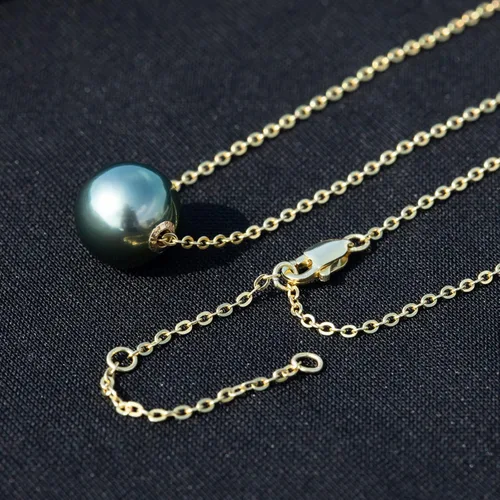 Miniatura 4 de Collar con colgante de perlas negras tahitianas de 18 quilates, calidad AAAA de 10 a 0.433in, perla cultivada natural del Mar del Sur de 18