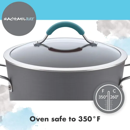 Miniatura 5 de Rachael Ray Cucina - Sartén antiadherente con mango auxiliar y proceso de anodizado duro., 14", azul/gris(Gray with Blue Handles)