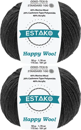 Miniatura 55 de Estako Happy Wool (paquete de 2 madejas) 40% lana merino 20% cachemira tipo poliamida 40% acrílico peso fingering hilo suave para tejer y crochet