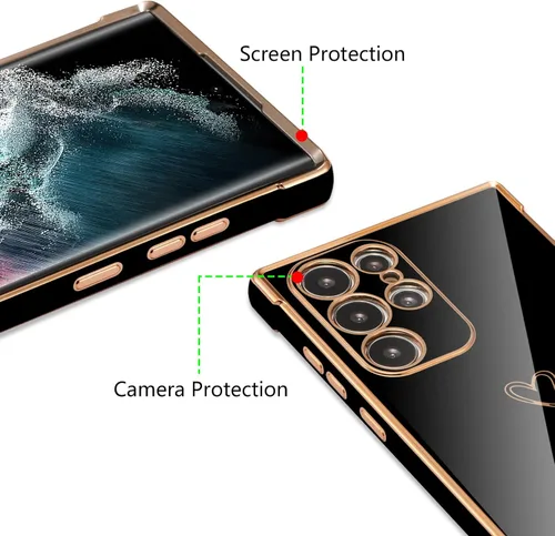 Miniatura 2 de ZTOFERA Funda diseñada para Samsung Galaxy S22 Ultra 5G, bonito borde chapado con patrón de corazones de amor con protección para lente de cámara