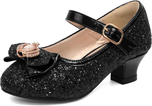 PANDANINJIA Molly - Zapatos de vestir para niñas, zapatos de tacón Mary Jane, zapatos de tacón de flores para fiesta de boda y regreso a clases,