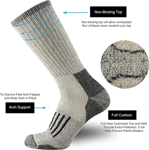 Miniatura 2 de ONKE Calcetines acolchados de lana merino para hombre, para senderismo, todas las estaciones, botas de trabajo, pesadas, gruesas, térmicas, absorben