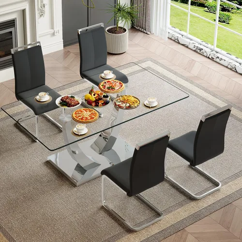 Miniatura 19 de Mesa de comedor moderna para mesa de comedor de mármol sintético de 4/6, 63 pulgadas, mesa de cocina rectangular, mesa de cocina y comedor de fácil
