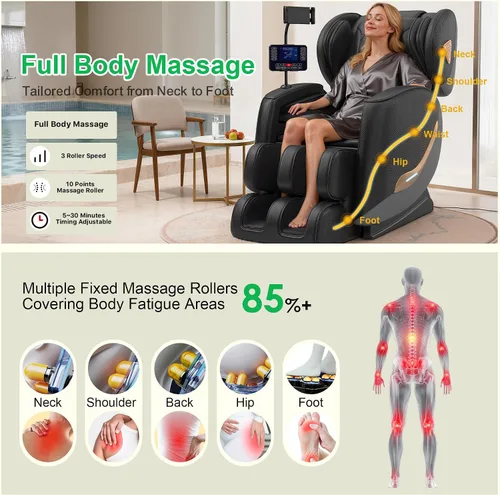 Miniatura 3 de Silla de masaje mejorada de cuerpo completo, silla de masaje reclinable de gravedad cero, 10 puntos de fijación, sillas de masaje Shiatsu 2026