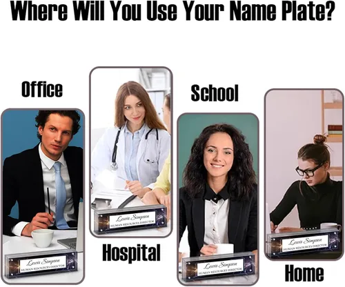 Miniatura 2 de Placa de Nombre para Escritorio, Placa de Nombre de Escritorio con Patrón de Doble Cara Personalizada, Decoración de Escritorio de Oficina para Negro