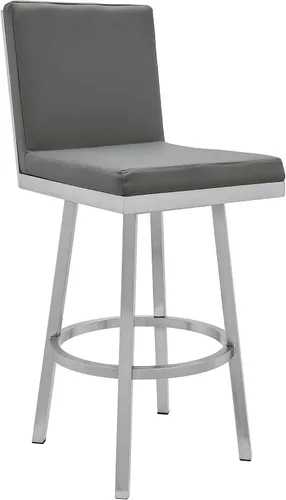 Miniatura 7 de Armen Living Taburete giratorio moderno de metal y piel sintética gris Gem