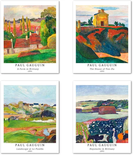 Berkin Arts Juego de 4 impresiones artísticas de arte giclée sin marco, arte de paisaje de 8 x 10 pulgadas, decoración escolar, rústico, natural,
