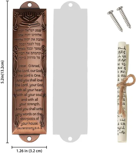 Miniatura 2 de Mezuzah - Juego de 3 mezuzá judía con bendición de casa en inglés/hebreo, cajas de metal con pergaminos no kosher, oro, plata, bronce