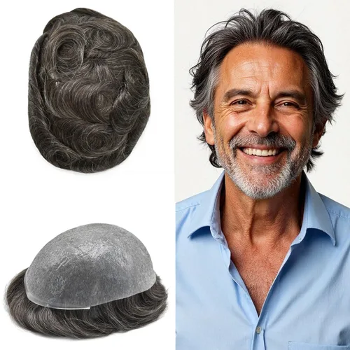 Miniatura 12 de Super Thin Skin Mens Toupee 0.001 in - Sistema de cabello de piel ultrafina para hombres, cabello humano negro, marrón, rubio, gris, peluca