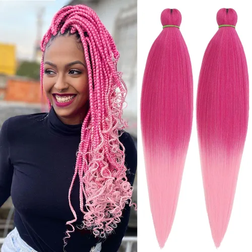 Miniatura 24 de Leeven 26 pulgadas, 2 paquetes de cabello trenzado color lila claro preestirado, cabello trenzado lavanda preestirado, extensiones de cabello