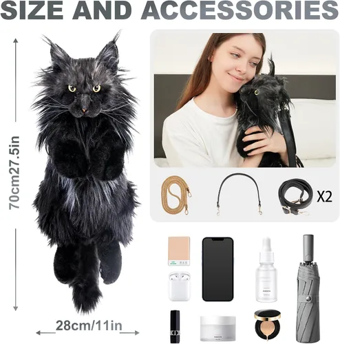 Miniatura 6 de Chongker Mochila con forma de gato Calico, Negro -, Grande, Gato Mainecoon