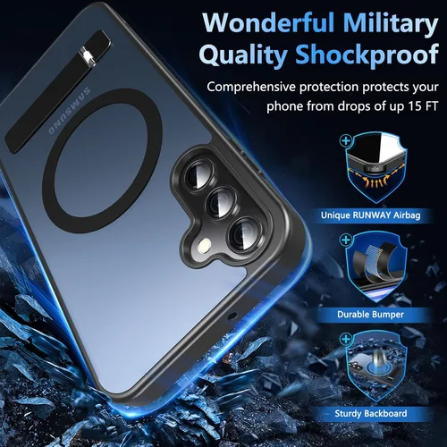 Miniatura 6 de OWKEY Funda magnética para Samsung Galaxy A15 5G con protector de pantalla y soporte, funda magnética para protección de grado militar Magsafe a