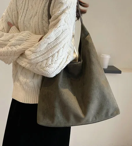 Miniatura 3 de Bolsos de hombro de gamuza para mujer, bolso de mano grande, bolso retro, bolso casual de trabajo para mujer con asa superior